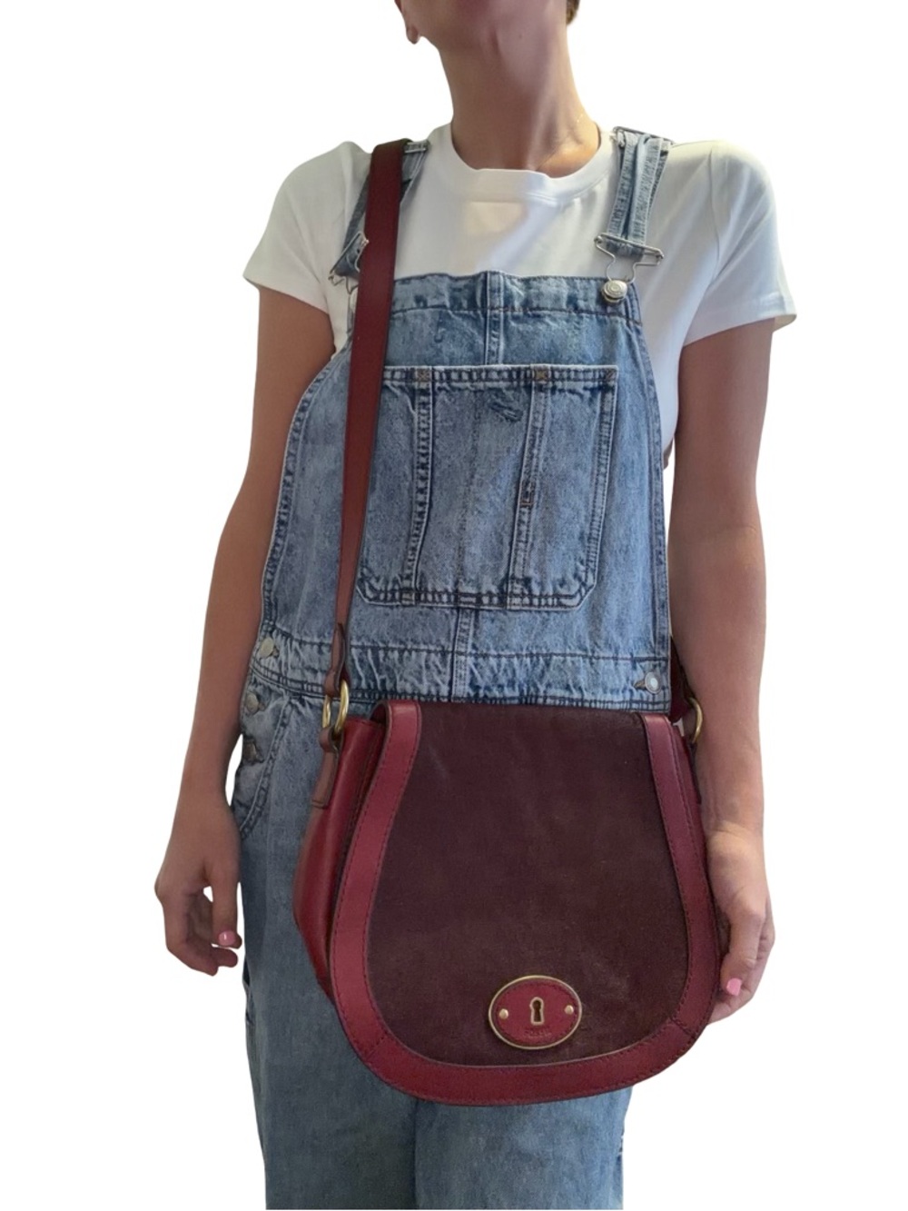 Fossil vintage burgundy leather crossbody saddle bag